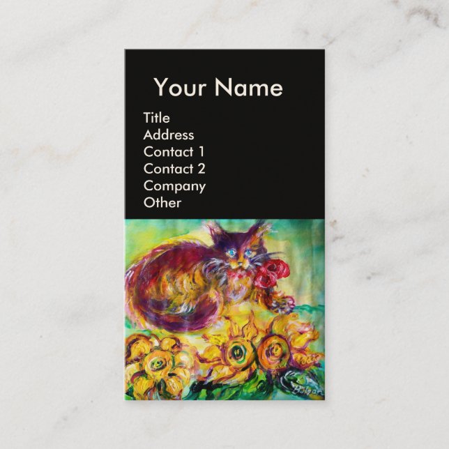 KAT MED RÖD RIBON OCH SUNFLÖDESMONOGRAM VISITKORT (Framsida)