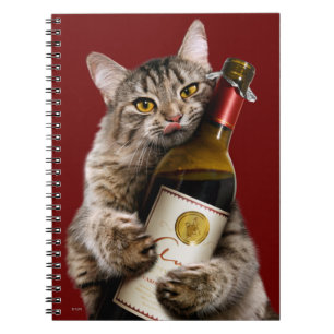 Kat med Vin Flaska Anteckningsbok