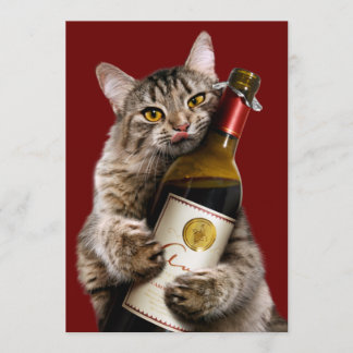 Kat med Vin Flaska Inbjudningar