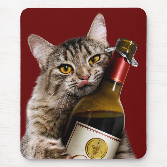 Kat med Vin Flaska Musmatta (Framsidan)