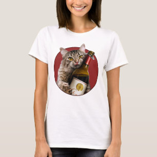 Kat med Vin Flaska T Shirt