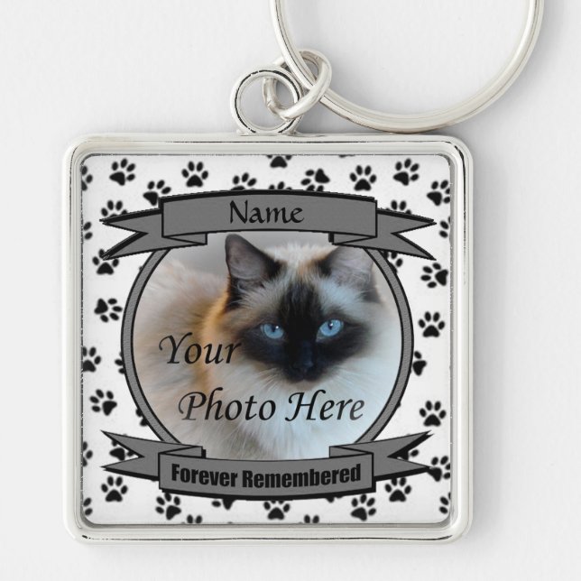 Kat Memorial för påminnelse Fyrkantig Silverfärgad Nyckelring (Framsidan)