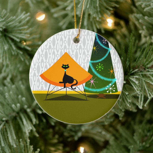 Kat - Modern i mitten av århundradet Julgransprydnad Keramik (Träd)