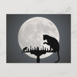 Kat N Mouse Play Chess Full Moon Vykort