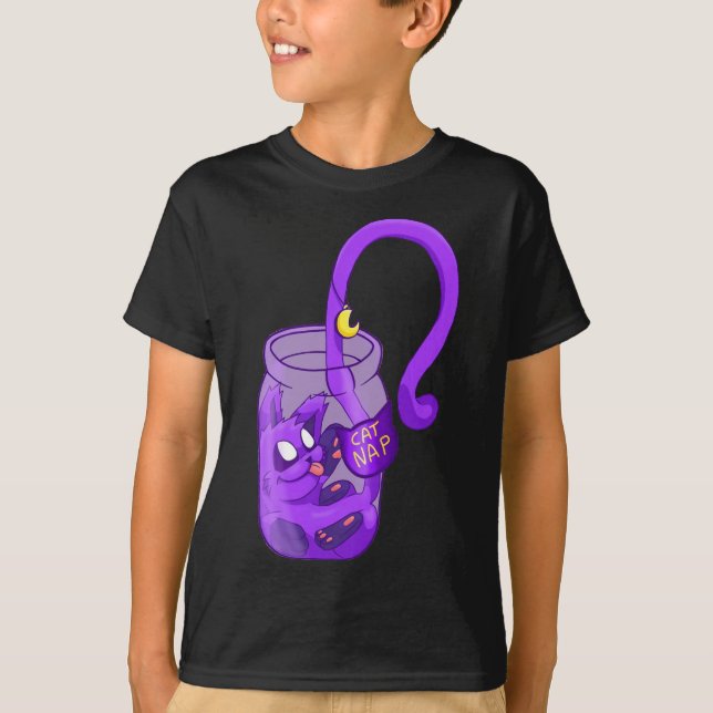 Kat Nap i måne-Ansikte - Cute Cat T Shirt (Framsida)