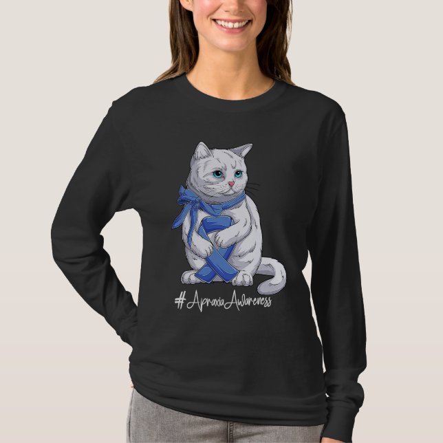 Kat National Apraxia Awareness Month Blue Ribbon T Shirt (Framsida)