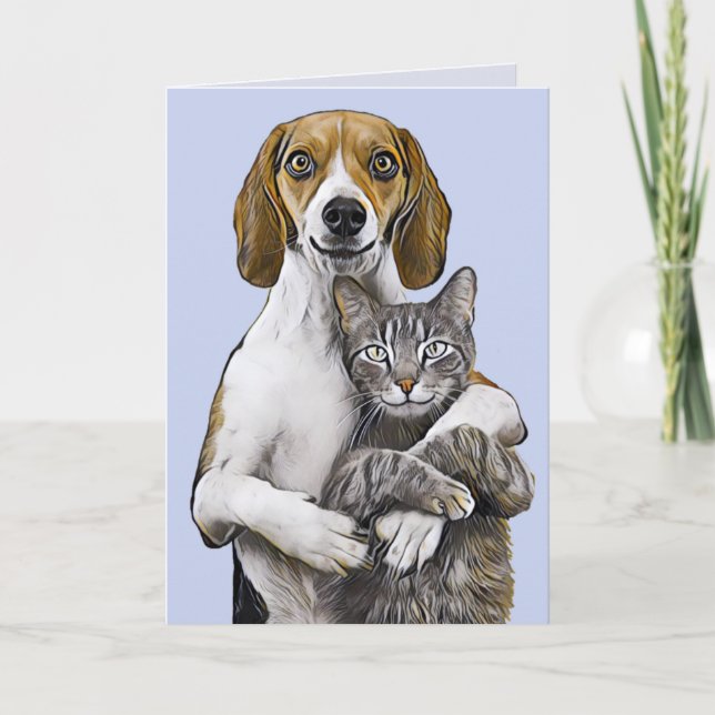 KAT OCH HUND ART ROMANTIC KÄRLEK FÖDELSEDAGSKORT KORT (Framsida)