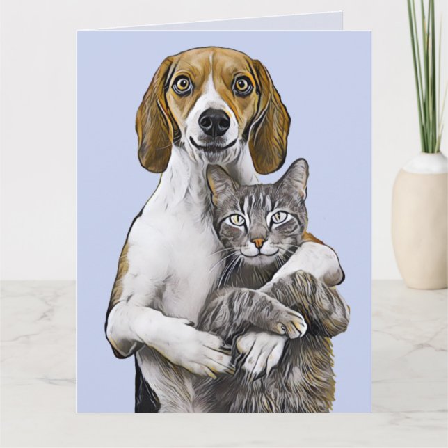 KAT OCH HUND ART ROMANTIC KÄRLEK FÖDELSEDAGSKORT KORT (Framsida)