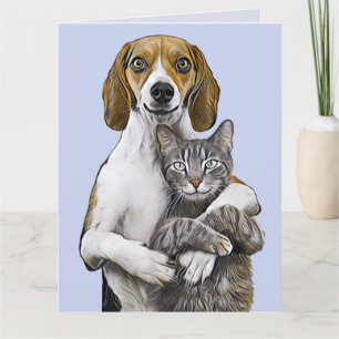 KAT OCH HUND ART ROMANTIC KÄRLEK FÖDELSEDAGSKORT KORT