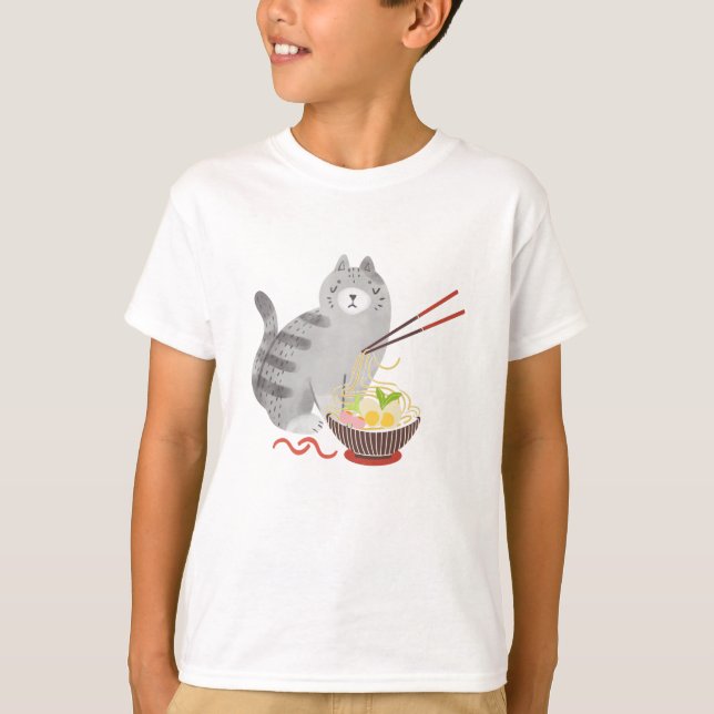 Kat och Ramen, kawaii cat T-Shirt (Framsida)