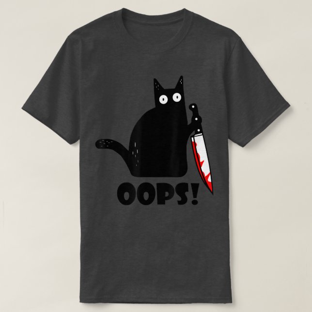 Kat Oops! Lustigt svart katt med Knivar T Shirt (Design framsida)