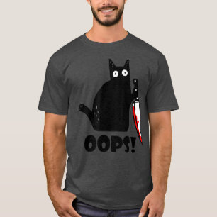 Kat Oops! Lustigt svart katt med Knivar T Shirt