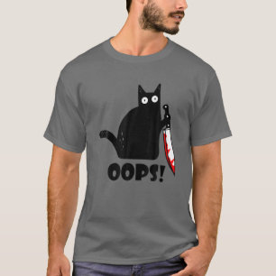 Kat Oops! Lustigt svart katt med Knivar T Shirt