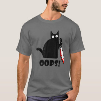 Kat Oops! Lustigt svart katt med Knivar T Shirt