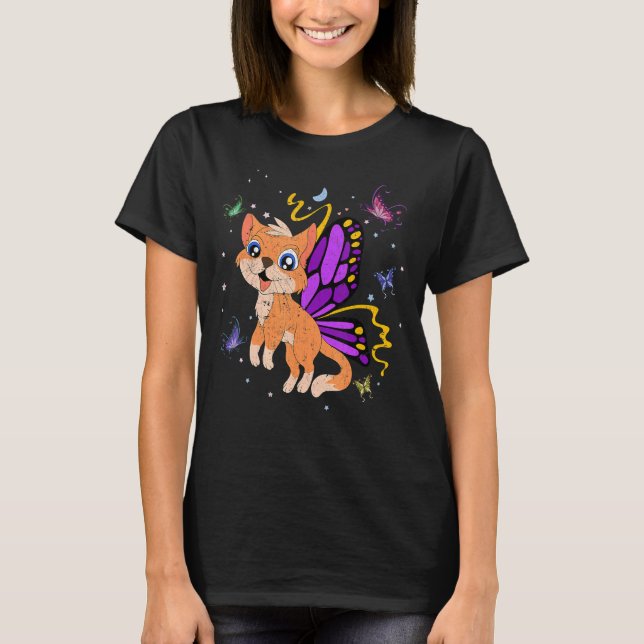 Kat Owner Fantasy Butterfly Cat Cute Pet Cat Cat C T Shirt (Framsida)