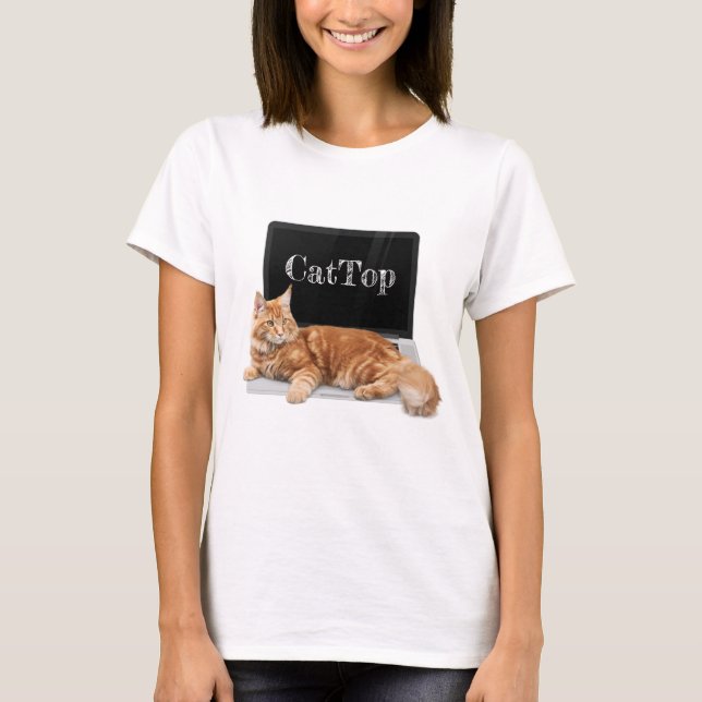 Kat på bärbar dator - CatTop T Shirt (Framsida)