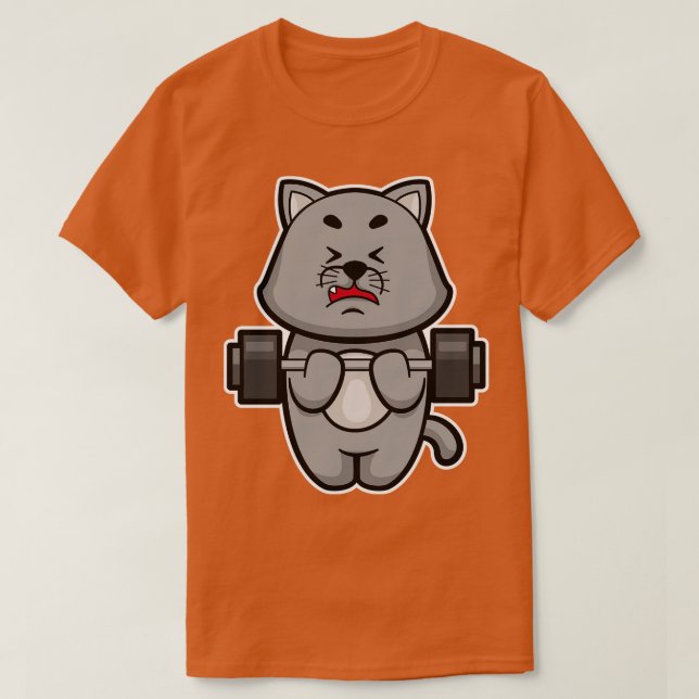 Kat på Biceps-träning med Barbell T Shirt (Design framsida)