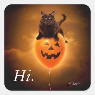 Kat på Halloween Ballon Fyrkantigt Klistermärke
