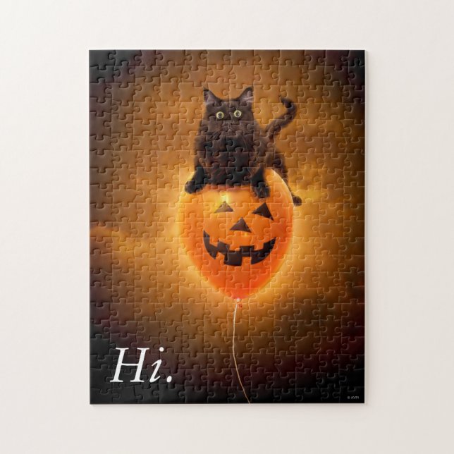 Kat på Halloween Ballon Pussel (Vertikal)