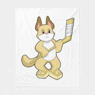 Kat på ishockey med ishockeyklubba fleecefilt