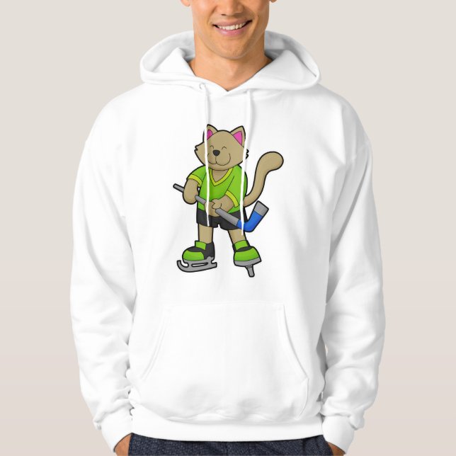 Kat på ishockey med ishockeyklubba hoodie (Framsida)