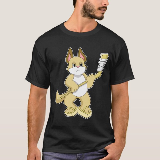 Kat på ishockey med ishockeyklubba t shirt (Framsida)
