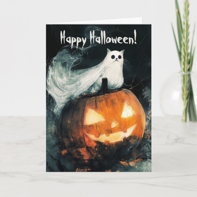 Kat på Jack o lantern Pumpkin Tack Kort (Framsida)