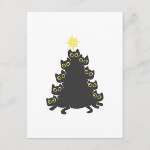 Kat på Julgran - Välj bakgrund färg Vykort