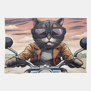 Kat på motorcykel kökshandduk