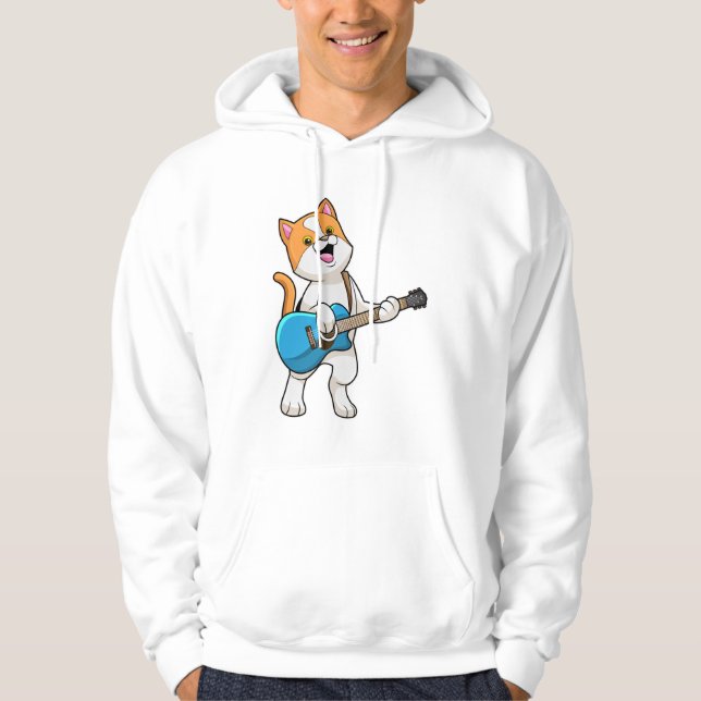 Kat på Music med Guitar Hoodie (Framsida)