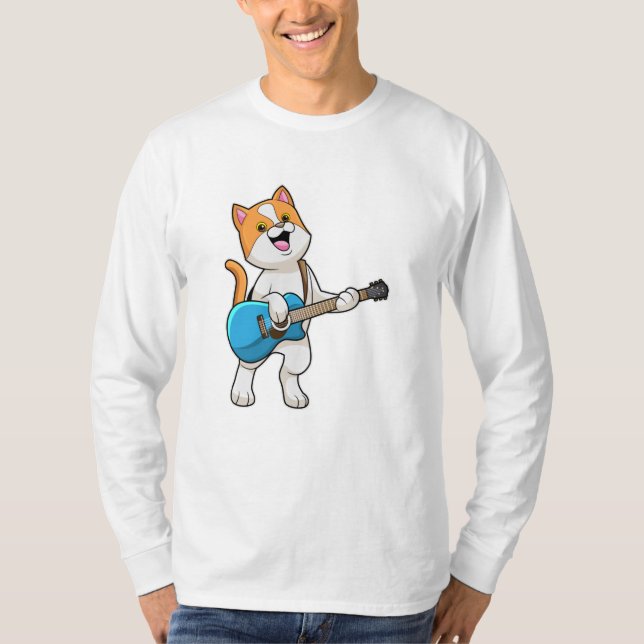Kat på Music med Guitar T Shirt (Framsida)