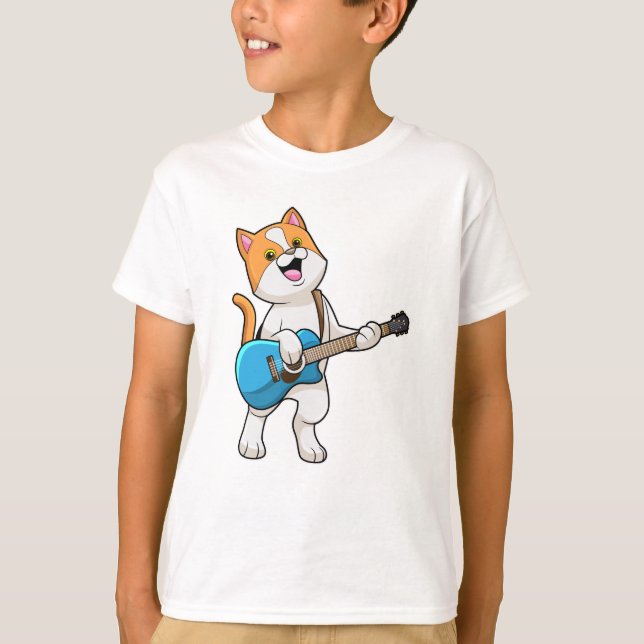 Kat på Music med Guitar T Shirt (Framsida)