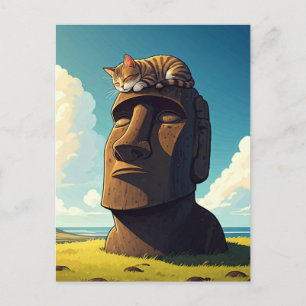 Kat på Påsk-ön Moai Vykort