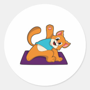 Kat på Yoga med Yoga-mat Runt Klistermärke