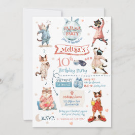 Kat Pajama Party-födelsedagsinbjudan Inbjudningar