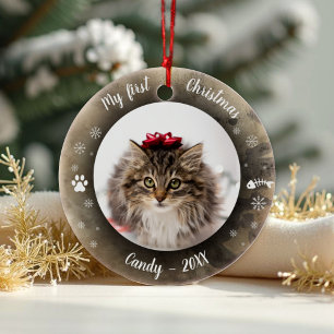 Kat Pet First jul Photo Rustic Animal Print Julgransprydnad Keramik