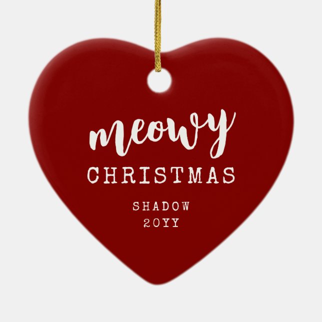 Kat Photo Meowy jul - Rustic Heart Shape Julgransprydnad Keramik (Baksidan)
