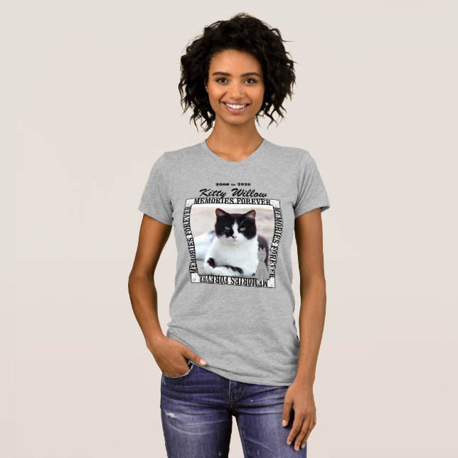 Kat Photo Pet Memorial med Namn Tee Shirt (Hel framsida)