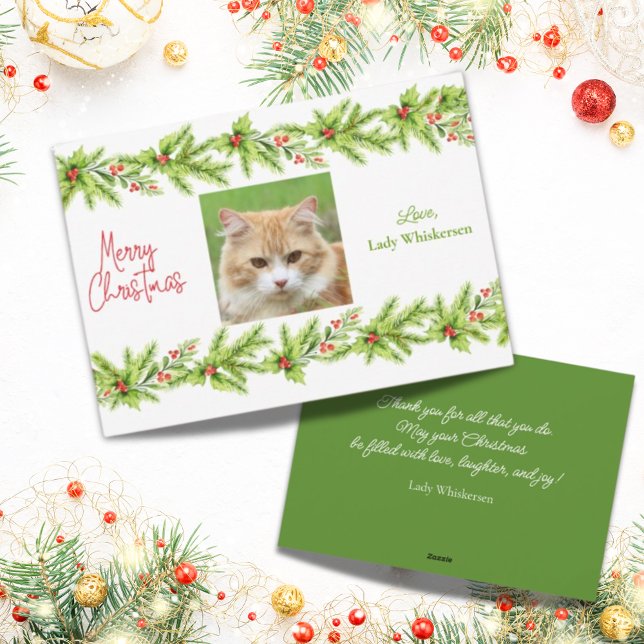 Kat Photo Template Helgdag Pet-julkort Julkort (Adorable Cat Christmas customizable photo card. Perfect for loved ones or your favorite pet sitter.)