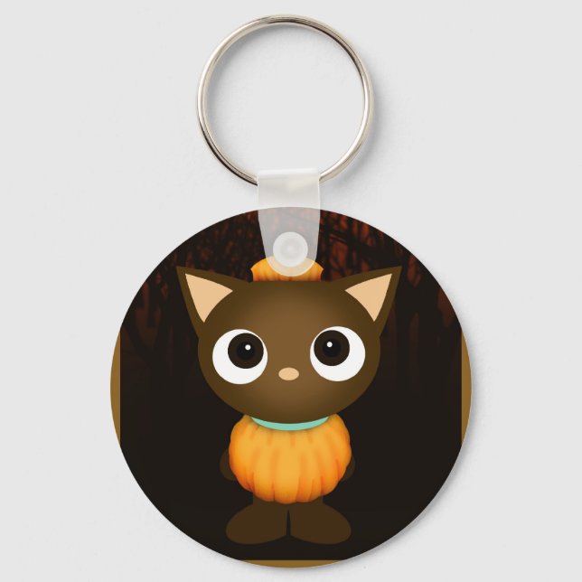 Kat Pumpkin Halloween Keychain Nyckelring (Framsida)