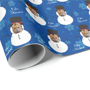 Kat Roligt Ansikte God jul Snögubbe Spindelskrot Presentpapper