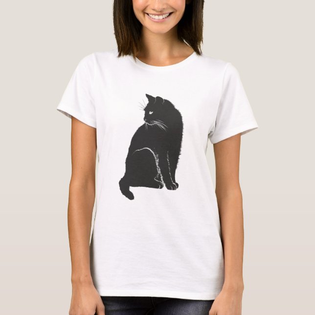 Kat Shadow Silhouette Black Animal T Shirt (Framsida)