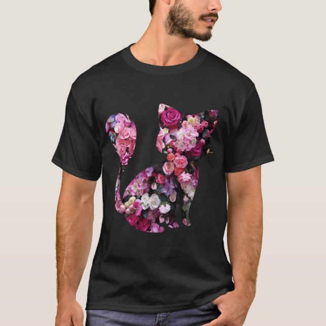 Kat Silhouette och Rosa ros T Shirt (Framsida)