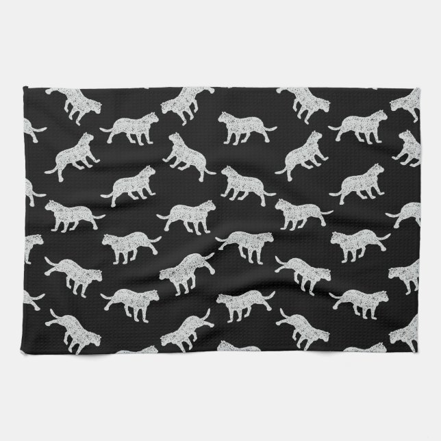 Kat Silhouettes Design Retro Kitten Art Black Kökshandduk (Horisontell)