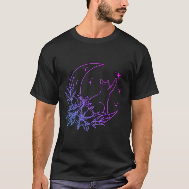 Kat Sitta på de halvmånsblommor som blommar i Måne T Shirt (Framsida)