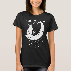Kat Sitta vid Måne med stjärnor T Shirt