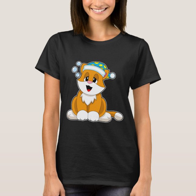 Kat Sleeping Nightcap T Shirt (Framsida)