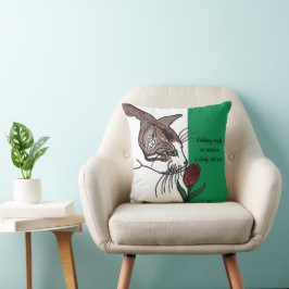 Kat Smelling Deep Röd ros Kudde