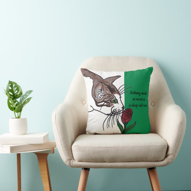 Kat Smelling Deep Röd ros Kudde (Stol)