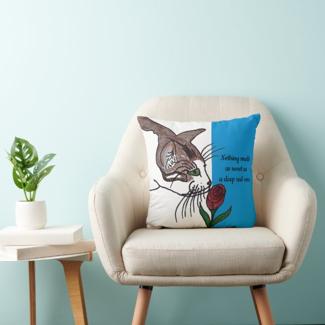 Kat Smelling Deep Röd ros Kudde (Stol)